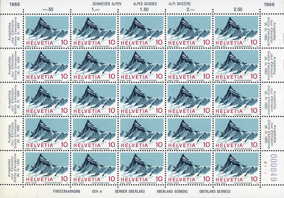 1966,  Finsteraahorn Originalbogen mit 2 Abarten!