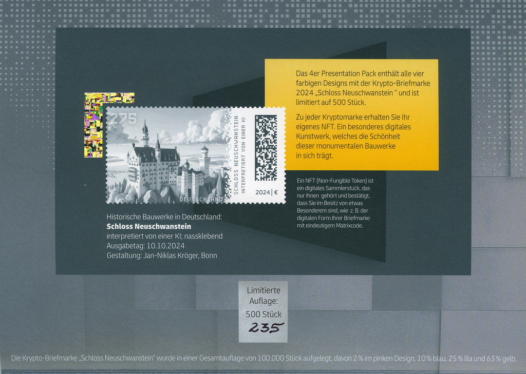 Krypto-Briefmarke &quot;Schloss Neuschwanstein&quot; 4er Presentation Pack