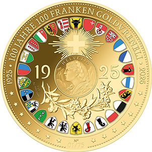 2025, 5 Unzen "100 Jahre 100 Franken Goldvreneli"