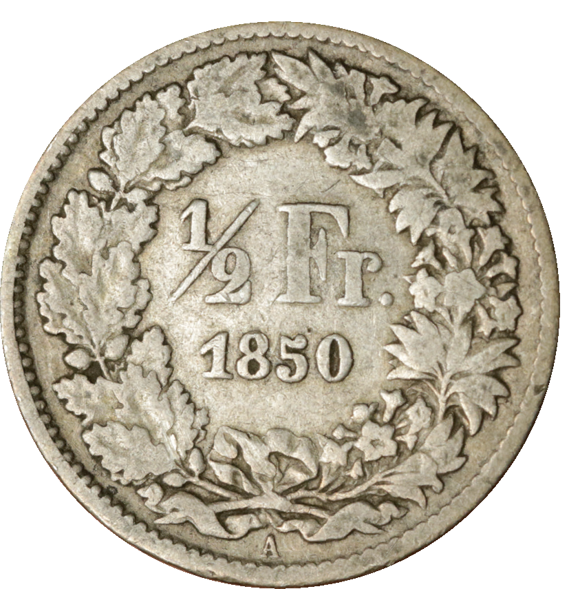 1850, 50 Rp. Silber-Kursmünze Sitzdende Helvetia