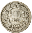 1850, 50 Rp. Silber-Kursmünze Sitzdende Helvetia