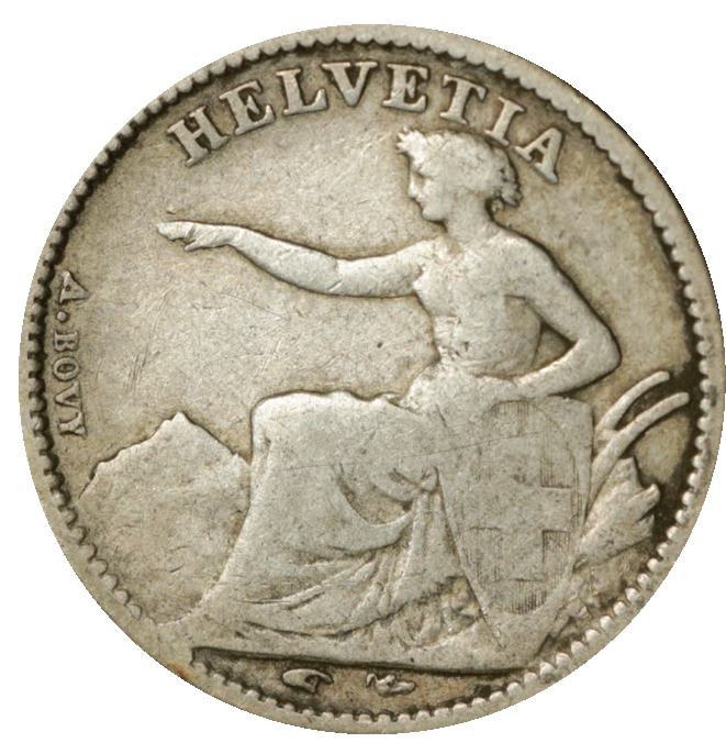 1850, 50 Rp. Silber-Kursmünze Sitzdende Helvetia