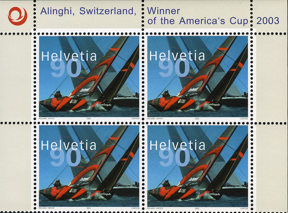 90 Rp. Alinghi - Switzerland, Abart:"Markanter schwarzer Fleck"