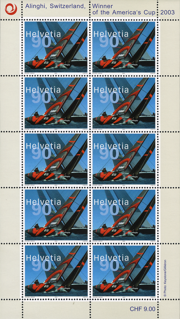 90 Rp. Alinghi - Switzerland, Abart:"Markanter Putzer"