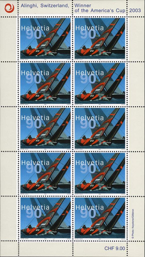 90 Rp. Alinghi - Switzerland, Abart:"Markanter Putzer"
