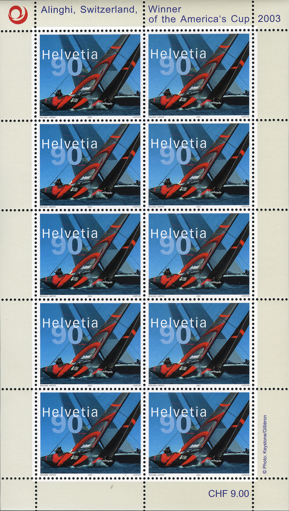 90 Rp. Alinghi - Switzerland, Abart:"Markanter Putzer"