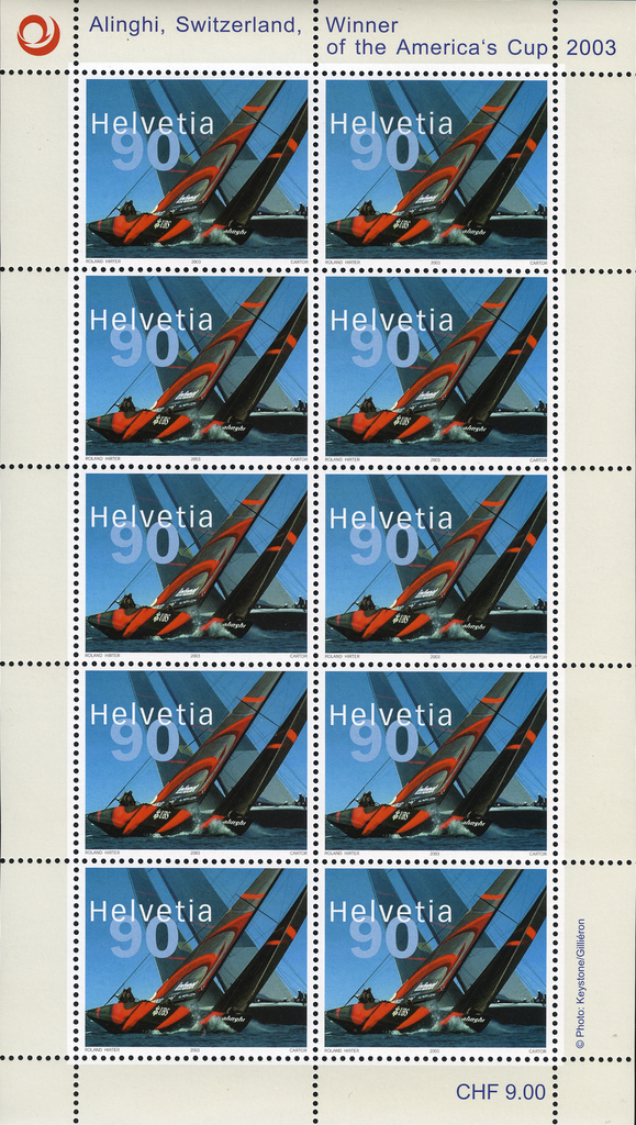 90 Rp. Alinghi - Switzerland, Abart:"Markanter Putzer"