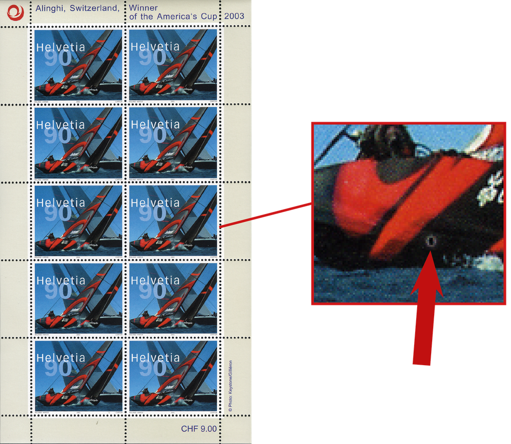 90 Rp. Alinghi - Switzerland, Abart:"Markanter Putzer"