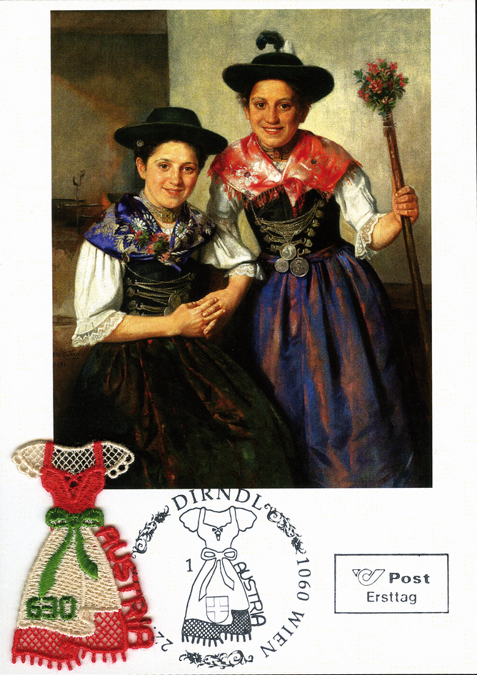 Stickerei-Briefmarke Dirndl