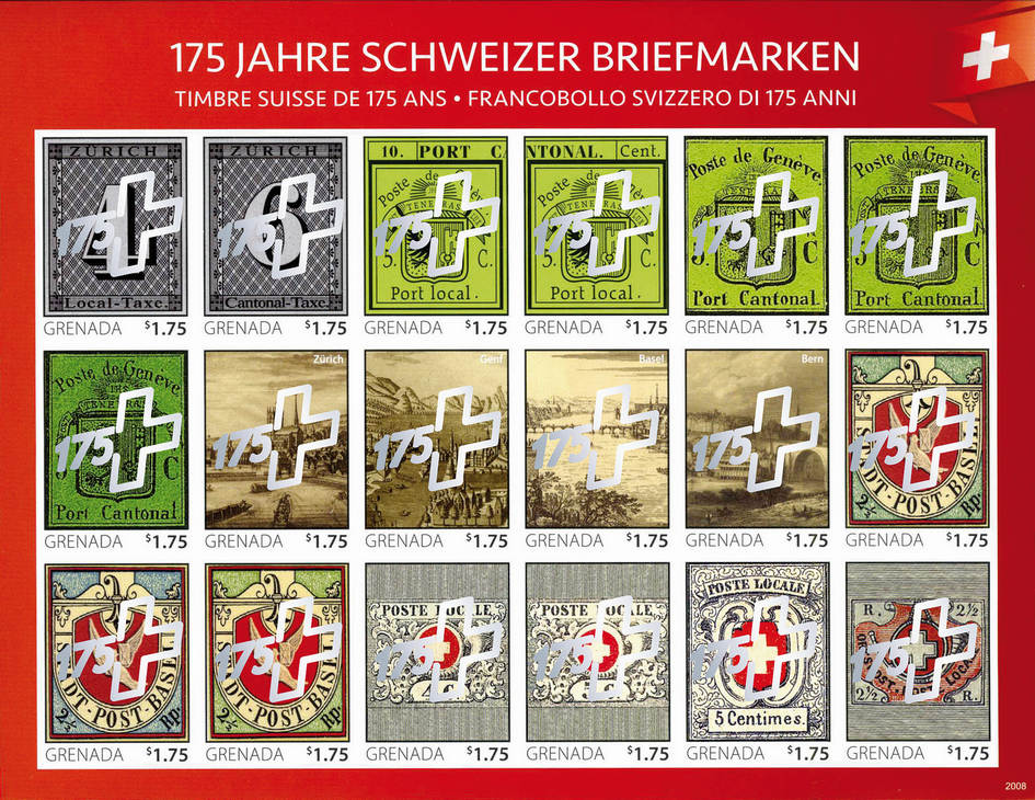 Kleinbogen "175 Jahre Schweizer Briefmarken" mit SILBERÜBERDRUCK - UNGEZÄHNT