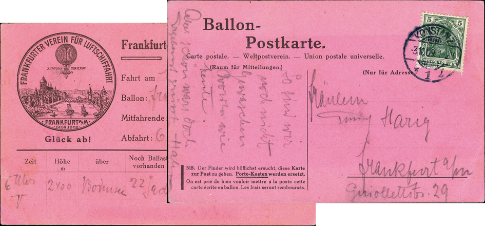 1909, Ballon &quot;Frankfurt&quot; Weitfahrt am 1. Oktober