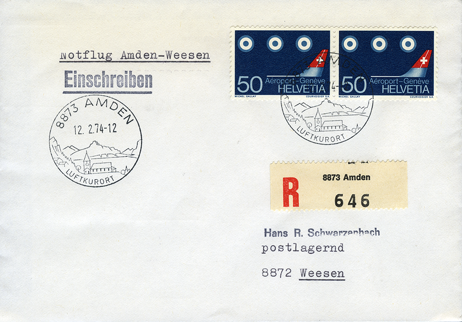 1974, Bergsturz Amden 21.1.1974, Notlfug Amden-Weesen