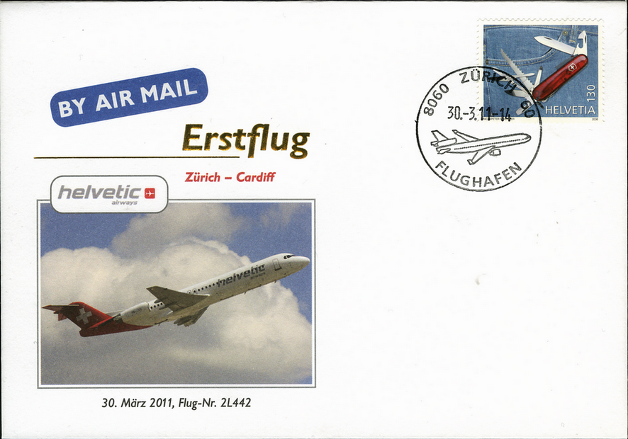2011, Offizieller Helvetic Airways - Erstflug Zürich Cardiff (Wales)