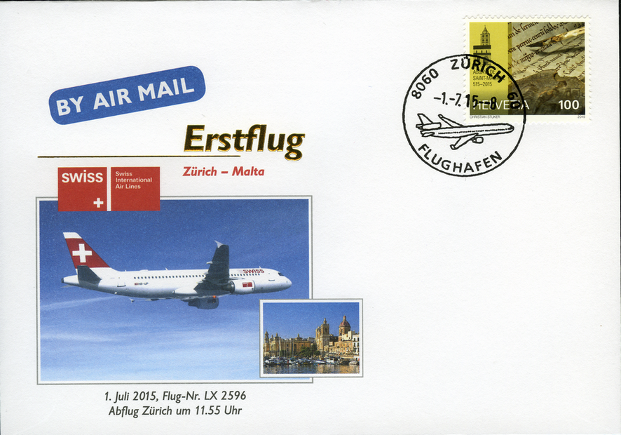 2015, Erstflug Swiss Airlines Zürich-Malta