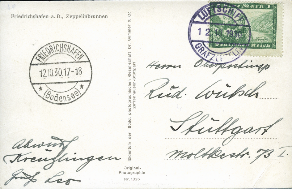 1930, Schweiz-Fahrt, Bordpostabgabe Friedrichshafen
