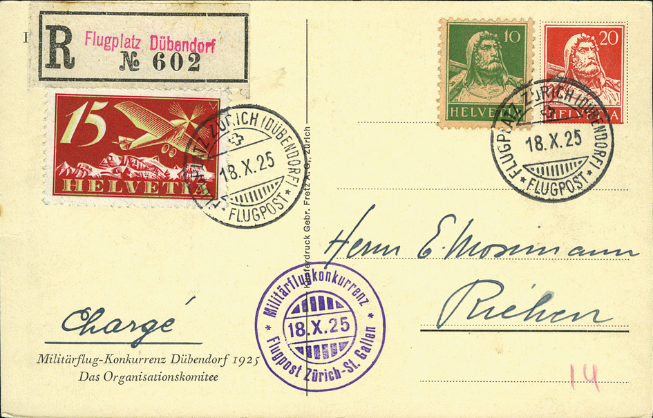 1925, Militärflugkonkurrenz Dübendorf, Vignette 20 Rp. Tell