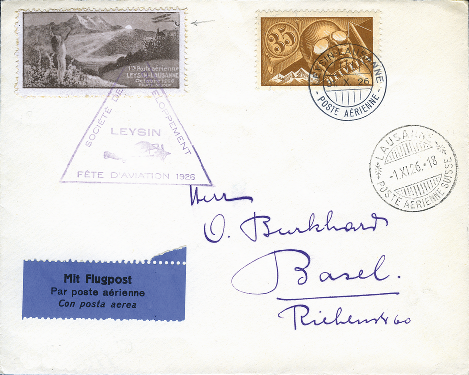 1926, Flugmeeting Leysin, Vignette, "Fahne am Heck des Flugzeuges"