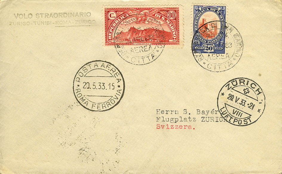 1933, Mittelmeerflug der Swissair, Rom - Zürich