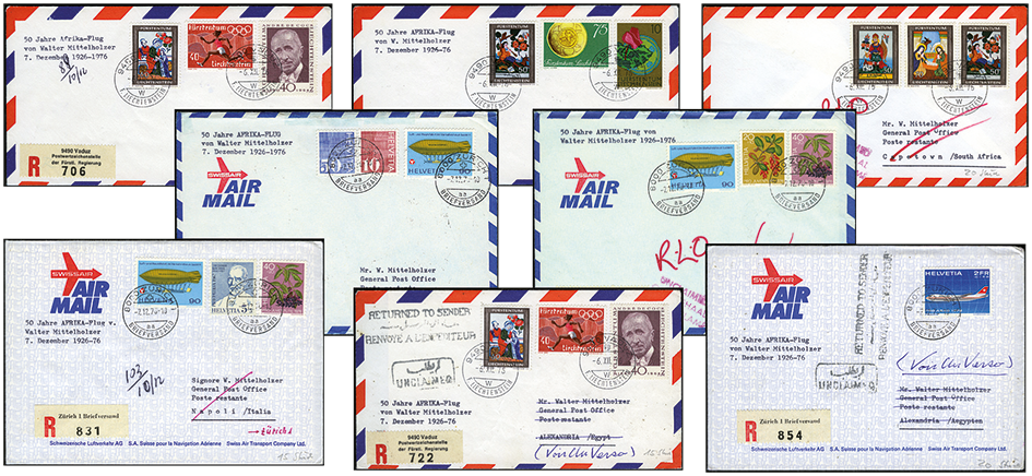 1974, Zürich - Kapstadt, Erinnerungspost &quot;50 Jahre Afrika-Flüge Mittelholzerflug&quot;
