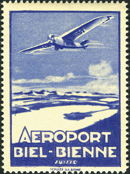 1928, Aéroport Biel - Bienne Werbevignette (Kat.Nr. WV 28.1) blau