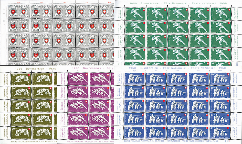 1950, 100 Jahre Eidgenössische Post und Sportdarstellungen