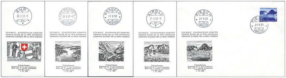 1952, Glarus und Zug 600 Jahre in der Eidgenossenschaft, Seen und Wasserläufe