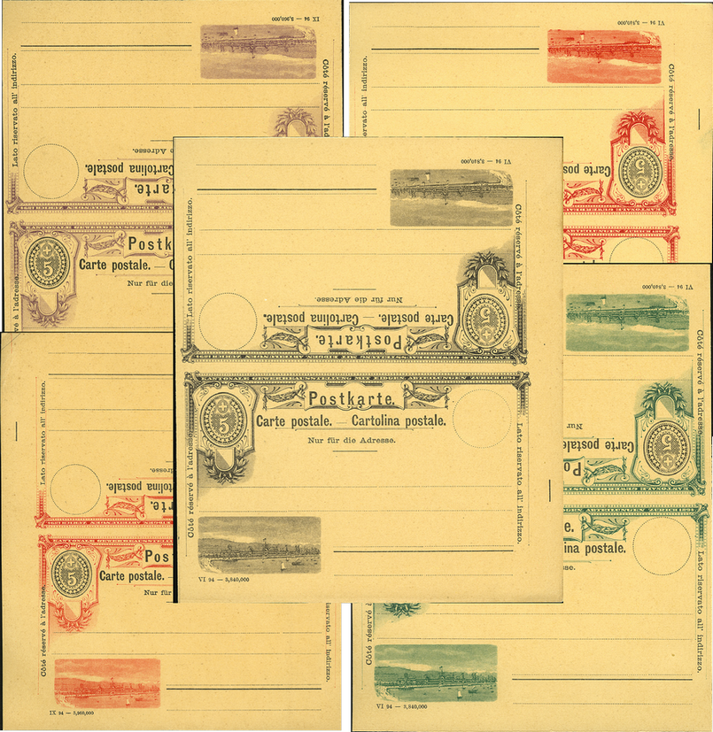 1893, Kantonale Gewerbeausstellung in Zürich, Druckprobe der Ganzsache-Serie im Kehrdruck