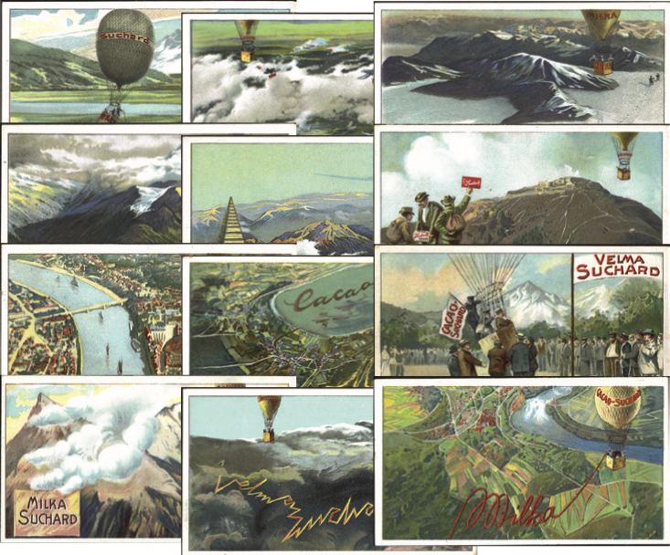 1907, Ballon-Fahrten, Werbeserie mit 12 Karten