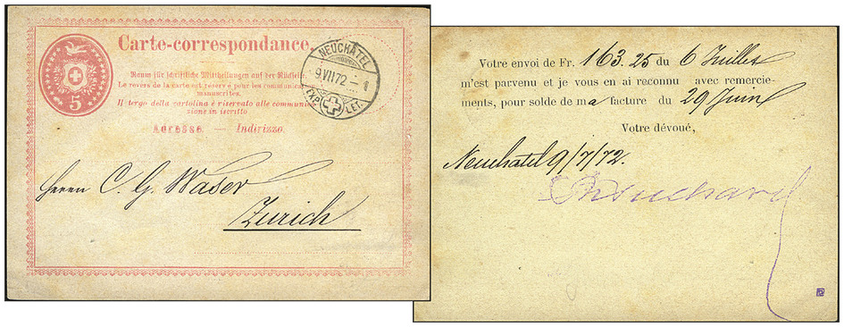1872, Suchard-Vorläufer, Postkarte Nr. 2