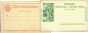 1875-1900, Suchard-Zudrucke, ungebauchte Postkarte Nr. 9 und 5 Rp. und UPU-Ganzsache grün