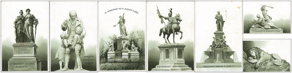 1898, Schweizer Denkmäler, 7 verschiedene Karten