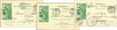 1900, Suchard-Bildzudrucke, 3 verschiedenen 5 Rp. UPU-Postkarten grün