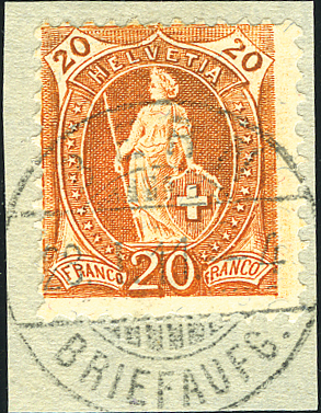 20 Rp. rötlichorange, &quot;Benzinger-Platte&quot;