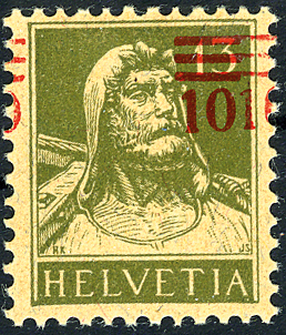 10-13 Rp. grünoliv, "Doppelter Aufdruck nebeneinander wie 1010"