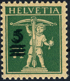 5-7 1-2 Rp. Tellknabe, grün, "Doppelter Aufdruck ineinander verschoben, wie 55"