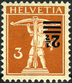 2 1/2 - 3 Rp. Tellknabe, braunorange, "Aufdruck kopfstehend"