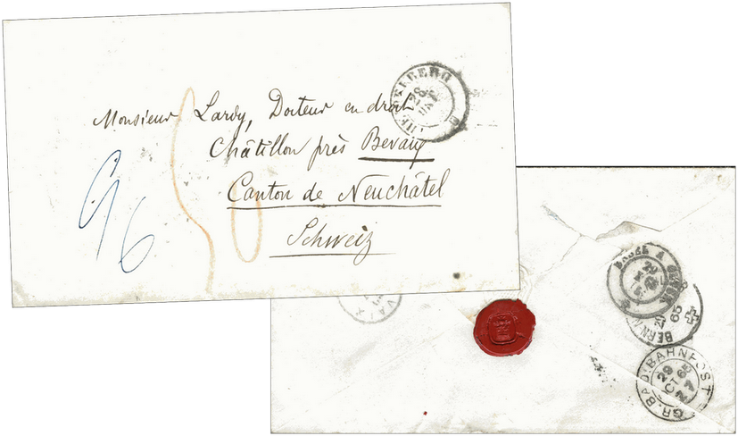 1865-67, Schnörkel-Briefchen aus HEIDELBERG nach Neuchâtel 
