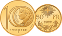 2022, 50 Fr. Gedenkmünze "100 Jahre letzte Prägung 10-Franken-Vreneli"