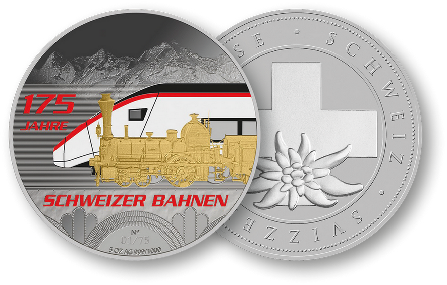 5 Unze &quot;175 Jahre Schweizer Bahnen&quot;