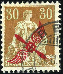 30 Rp. Helvetia mit Schwert, hellbraun-grün