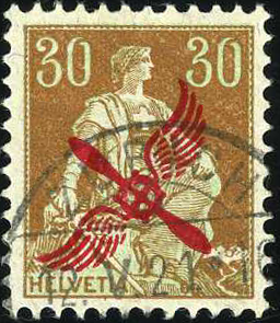 30 Rp. Helvetia mit Schwert, hellbraun-grün