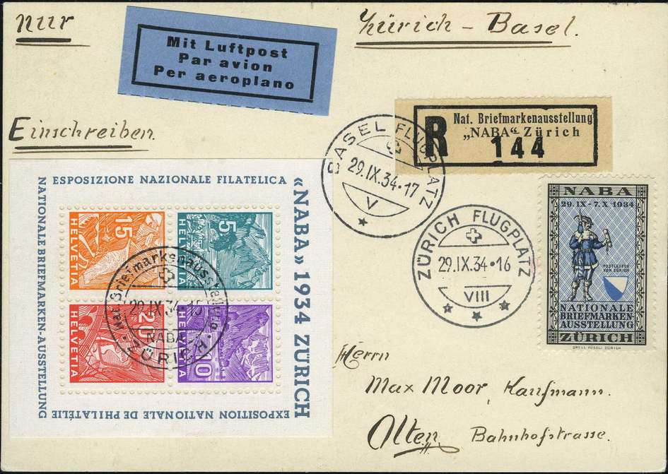 1934, NABA - Block auf Chargé-Flugkarte