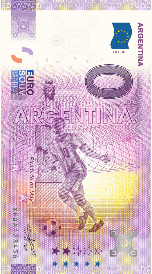 2022, WM 2022: 0-Euro-Souvenir-Note &quot;Argentinia&quot;