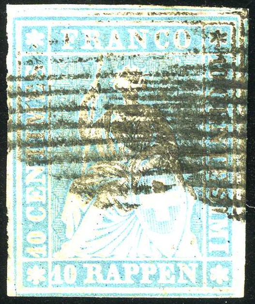 10 Rp. hellgrünlichblau, Berner Druck, 2. Druckperiode