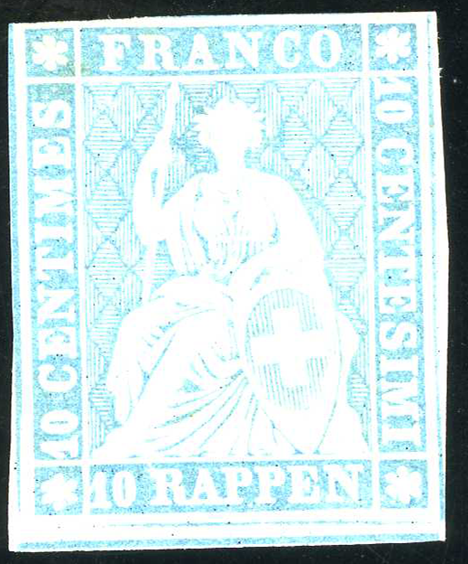 10 Rp. hellgrünlichblau, Berner Druck, 2. Druckperiode