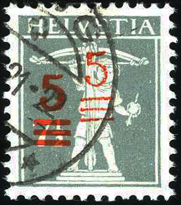 5 auf 7 1/2 Rp. grau, doppelter Aufdruck in der Mitte