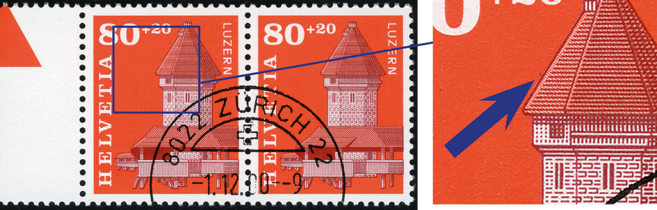 1993, Zugunsten der Kapellbrücke in Luzern, Fleck an der Dachkante