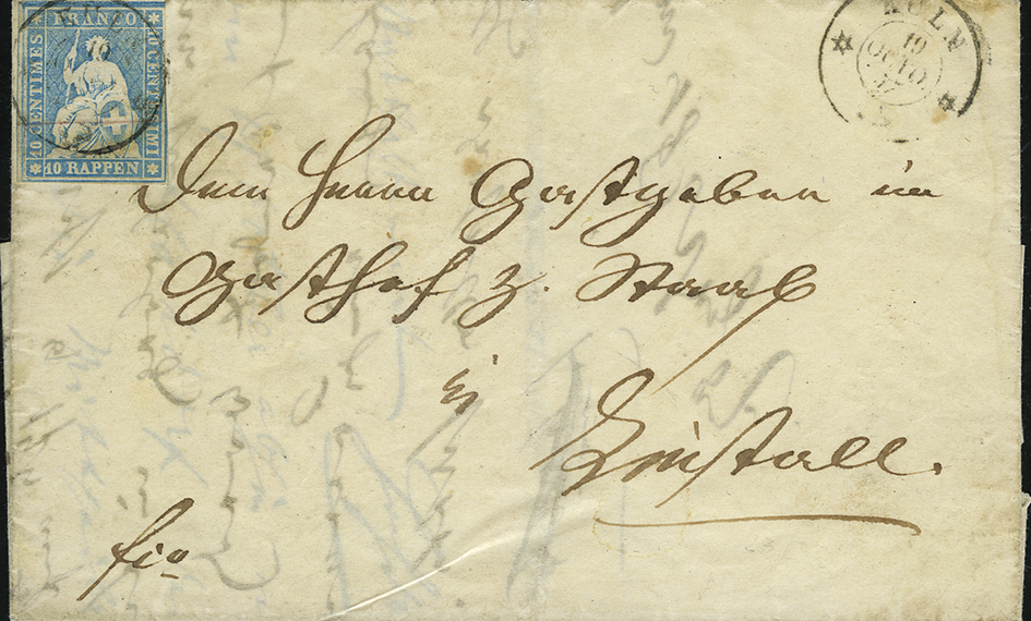 10 Rp. lebhaftpreussischblau, Berner Druck, 3. Druckperiode