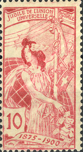 10 Rp. dunkelpurpurrot statt anilinrosa (unter der Quarzlampe orange leuchtend)