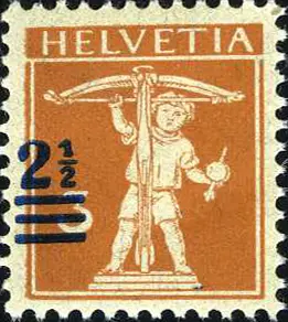 2 1/2 - 3 Rp. braunorange, "Aufdruck nach links verschoben"